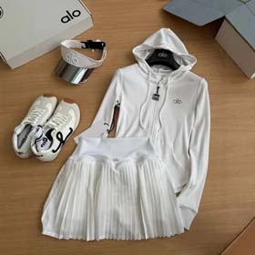 ALO Prosta na zewnątrz szybko susząca sportowa kurtka z kapturem dla kobiet slim fit plisowana spódn