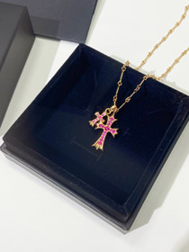 Chrome serce Diament krzyż naszyjnik-3569