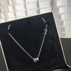 Louis Vuitton LV srebrny list pierścień naszyjnik-3604