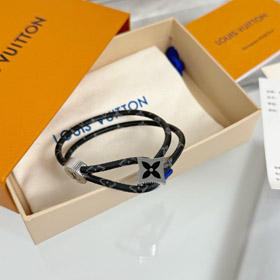 Louis Vuitton LV List kwiatowy czarny kwiat skórzana klamra bransoletka-3640