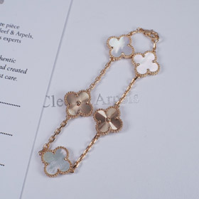 Van Cleef & Arpels Biała Matka Perły Laser Kwiat Bransoletka-3689