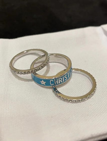 Dior złoty list niebieski email pierścień diamentowy zestaw trzyczęściowy zestaw-3710