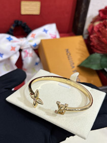 Louis Vuitton LV Rose Quartz Kwiatowy List Złoto Otwarta Bransoletka-3720