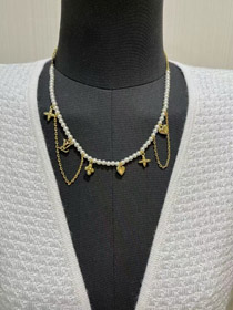 Louis Vuitton LV złote litery stare kwiat Pearl naszyjnik-3721