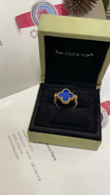 Van Cleef & Arpels Sapphire Agate x Gold Laser Clover odwracalny pierścień-3730