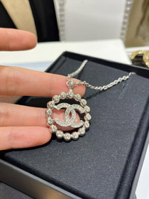 Chanel złoto pełny diament podwójny C pusty okrągły naszyjnik-3748